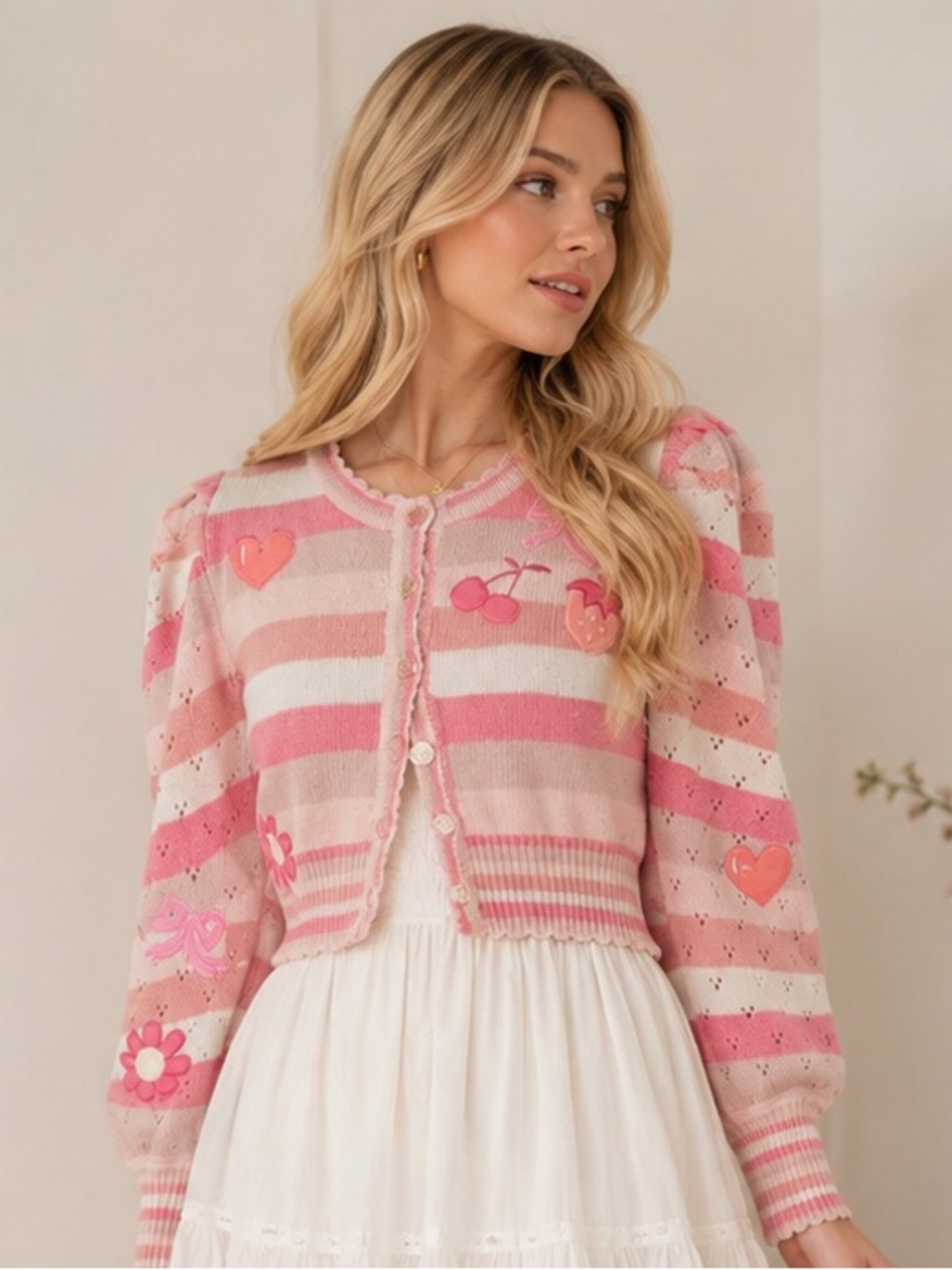 Rare style. LoveShackFancy Cropped Cardigan – Rose Water Swirl Cherry Strawberry